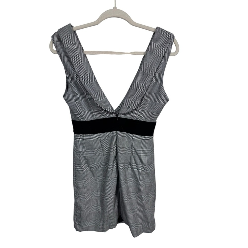 Shein X Women's Plaid Mini Dress Deep V‎ Back Zip Black Waistband XS New